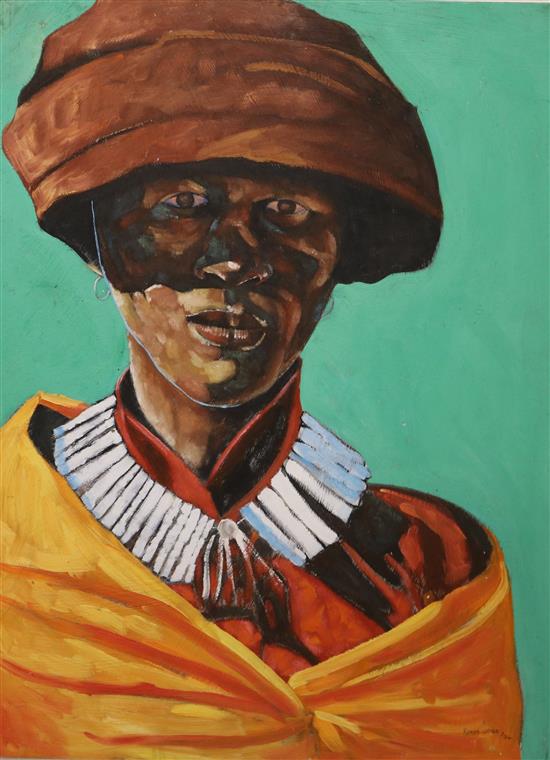 Kervin Cupido (South African b.1966), oil on board, Young Mother Gcaleka Tribe, 2004, 80 x 60cm